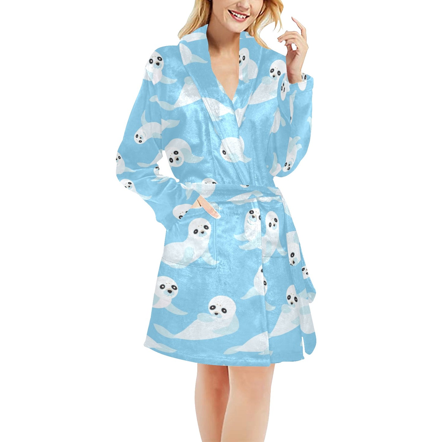 Sea Lion Cute Pattern Print Design 03 Women's Fleece Robe