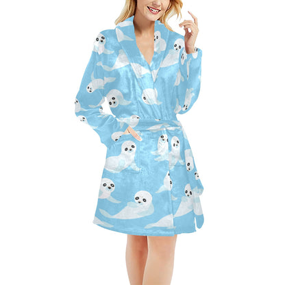 Sea Lion Cute Pattern Print Design 03 Women's Fleece Robe