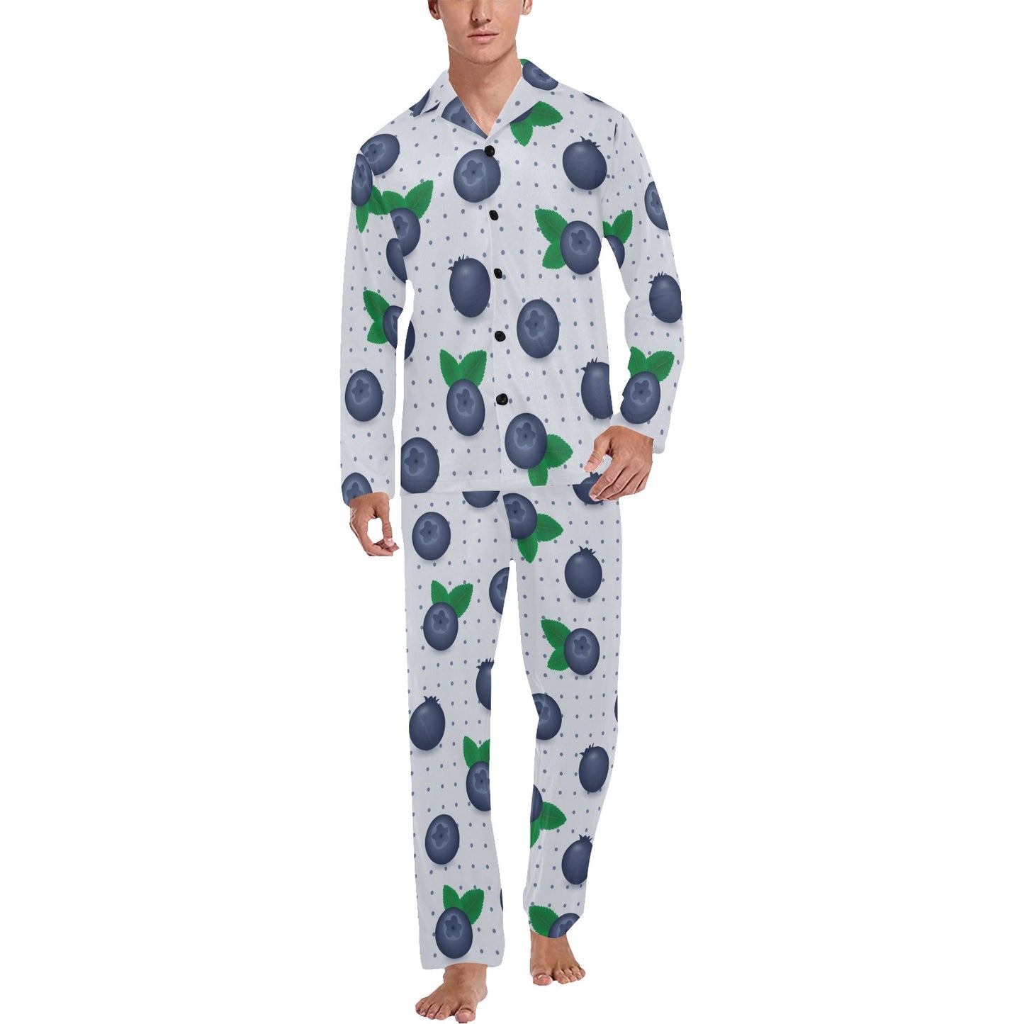 Blueberry Pattern Print Design BB02 Men's Long Pajama Set