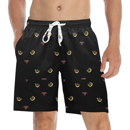 Black Cat Face Print Pattern Men's Swim Trunks Beach Shorts