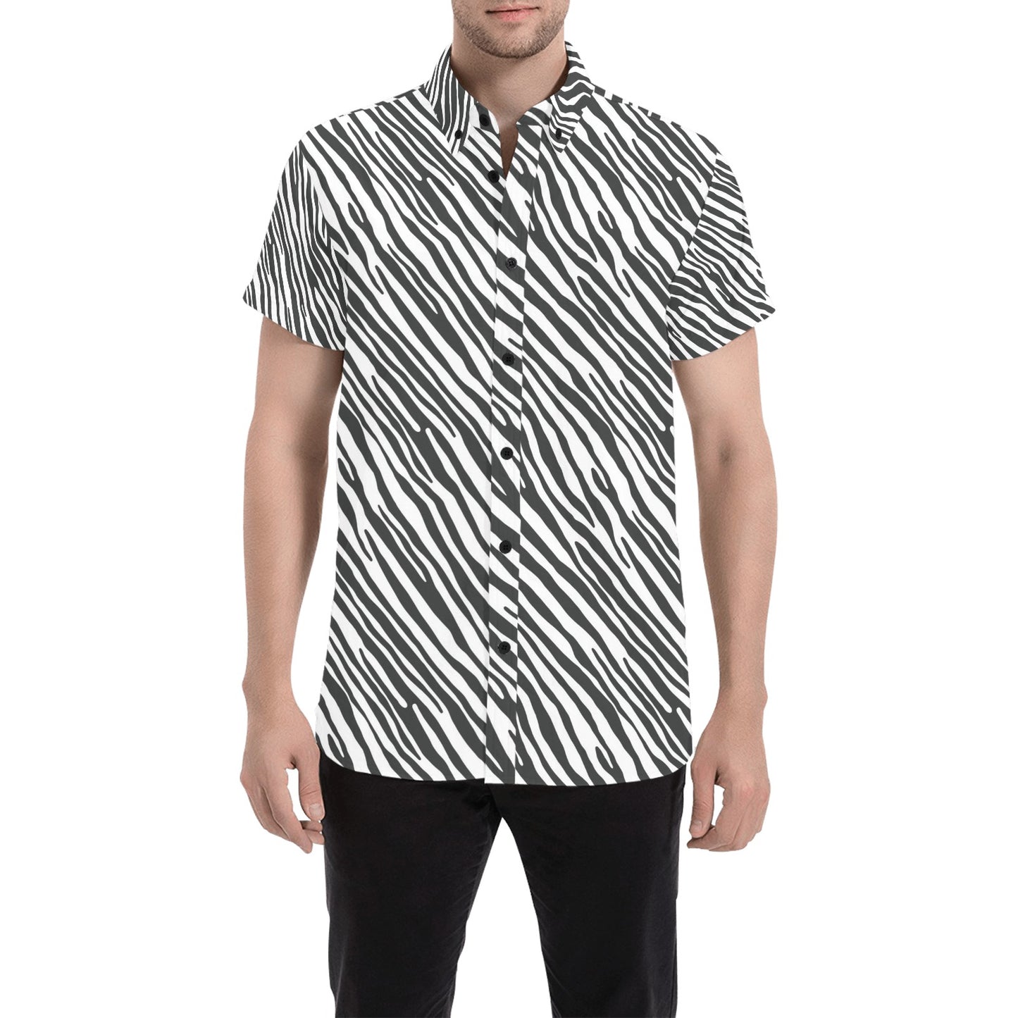 Zebra Classic Print Design LKS302 Men Short Sleeve Button Up Shirt