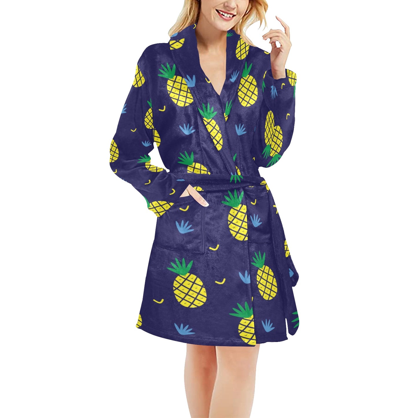 Pineapple Pattern Print Design A01 Women's Fleece Robe
