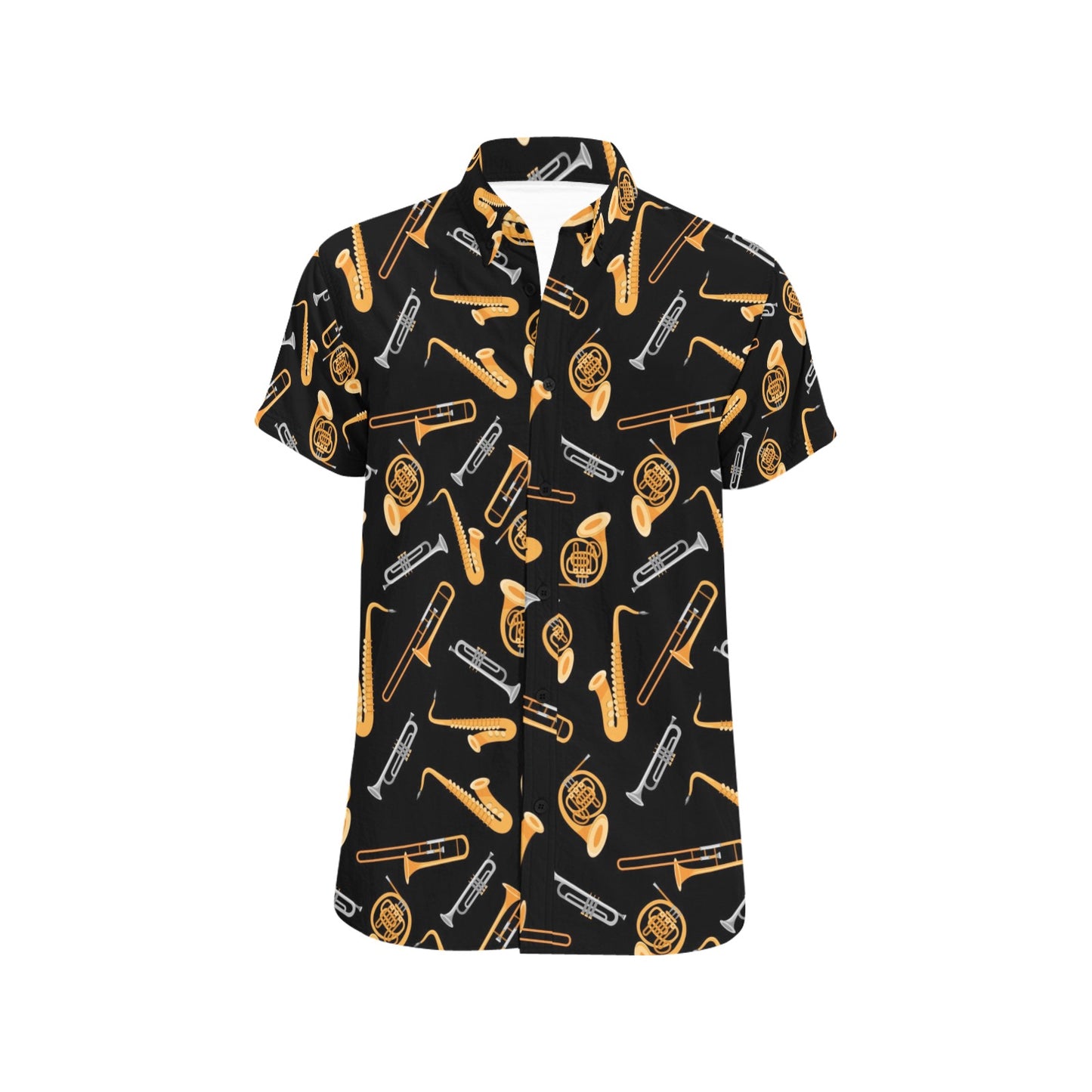 Saxophone Print Design LKS403 Men Short Sleeve Button Up Shirt