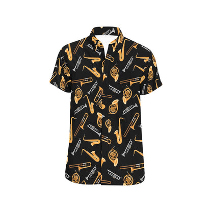 Saxophone Print Design LKS403 Men Short Sleeve Button Up Shirt