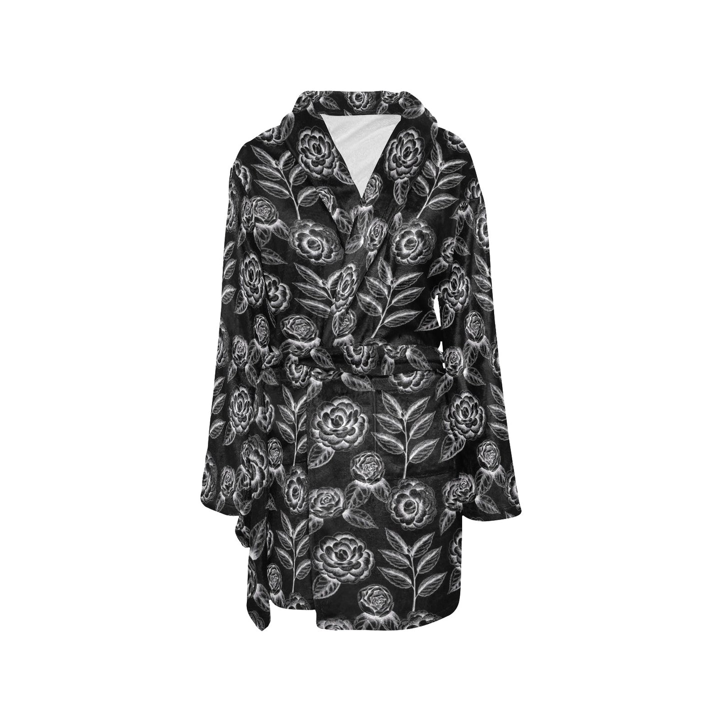 Camellia Pattern Print Design 02 Women's Fleece Robe