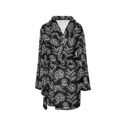 Camellia Pattern Print Design 02 Women's Fleece Robe