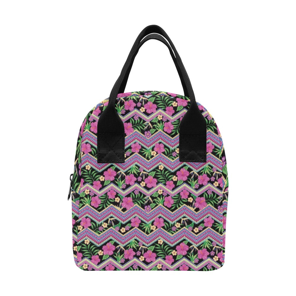 Hibiscus Pink Zigzag Line Pattern Design LKS307 Insulated Lunch Bag