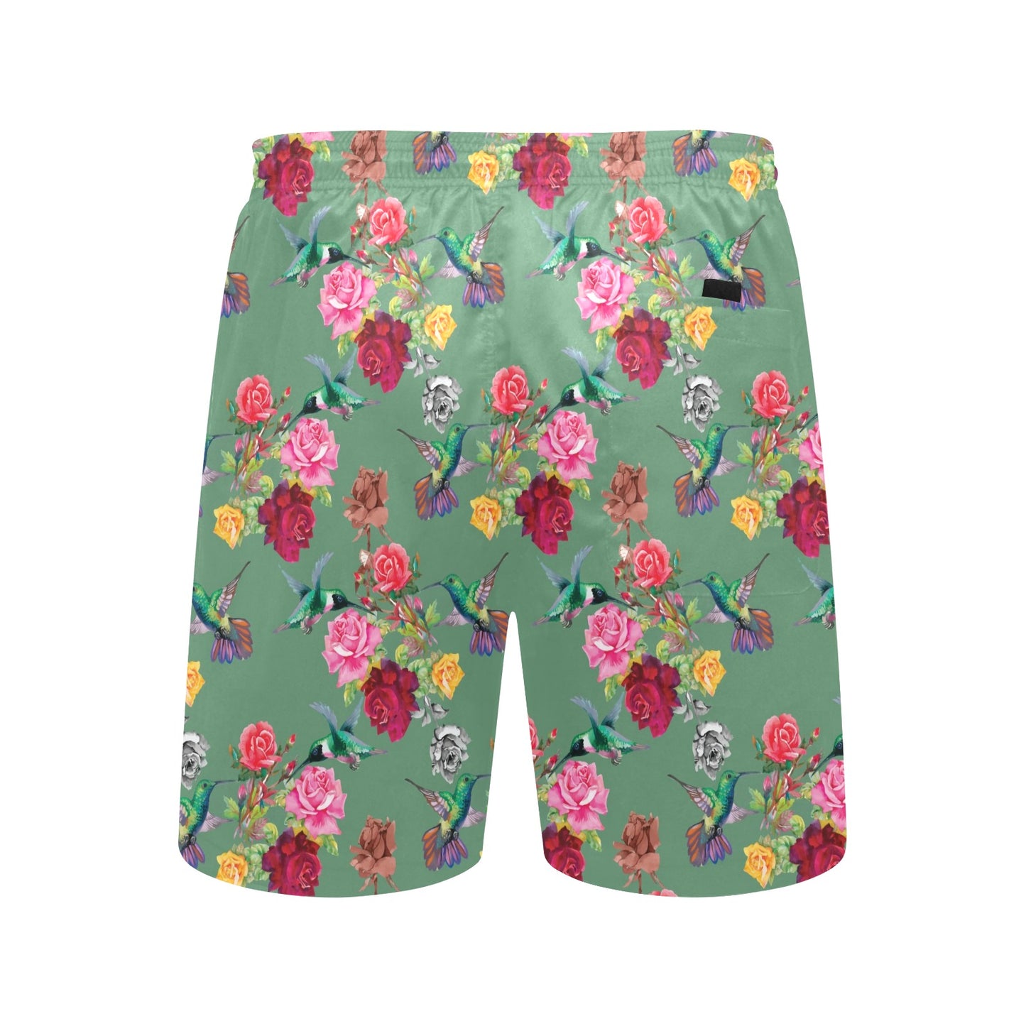 Hummingbird with Rose Themed Print Men's Swim Trunks Beach Shorts