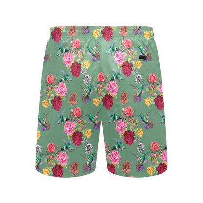 Hummingbird with Rose Themed Print Men's Swim Trunks Beach Shorts
