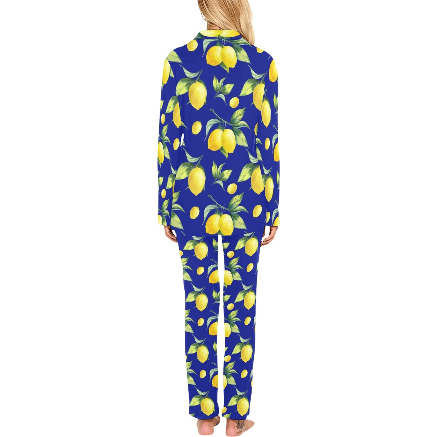 Lemon Pattern Print Design LM06 Women's Long Pajama Set