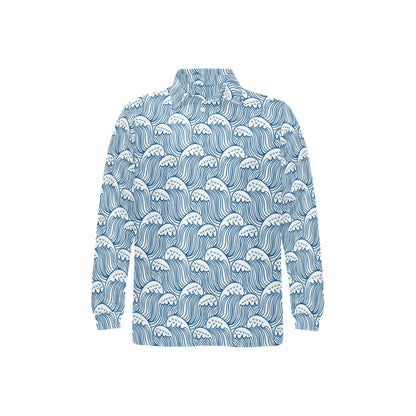 Wave Print Design LKS306 Long Sleeve Polo Shirt For Men's
