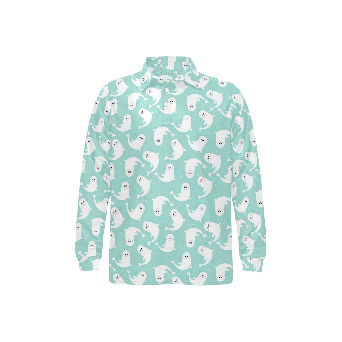 Sea Lion Print Design LKS401 Long Sleeve Polo Shirt For Men's