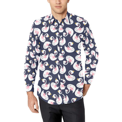 Swan Print Design LKS403 Men's Long Sleeve Dress Shirt