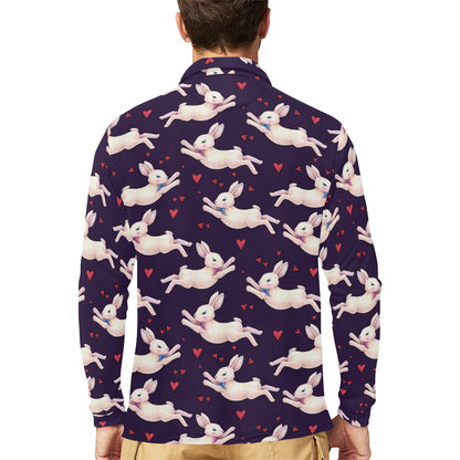 Rabbit Pattern Print Design RB016 Long Sleeve Polo Shirt For Men's