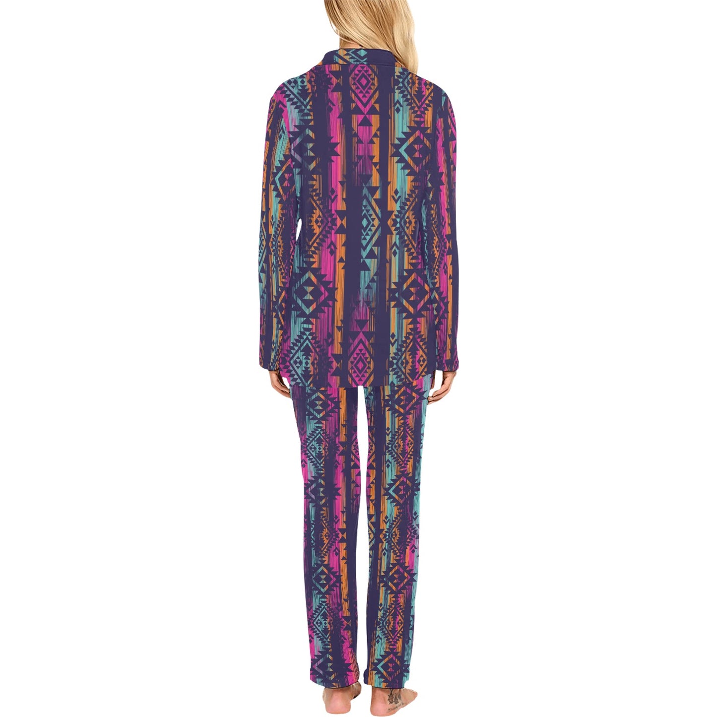 Line Tribal Aztec Women's Long Pajama Set