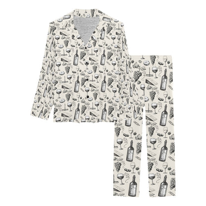 Wine Themed Print Design LKS306 Women's Long Pajama Set