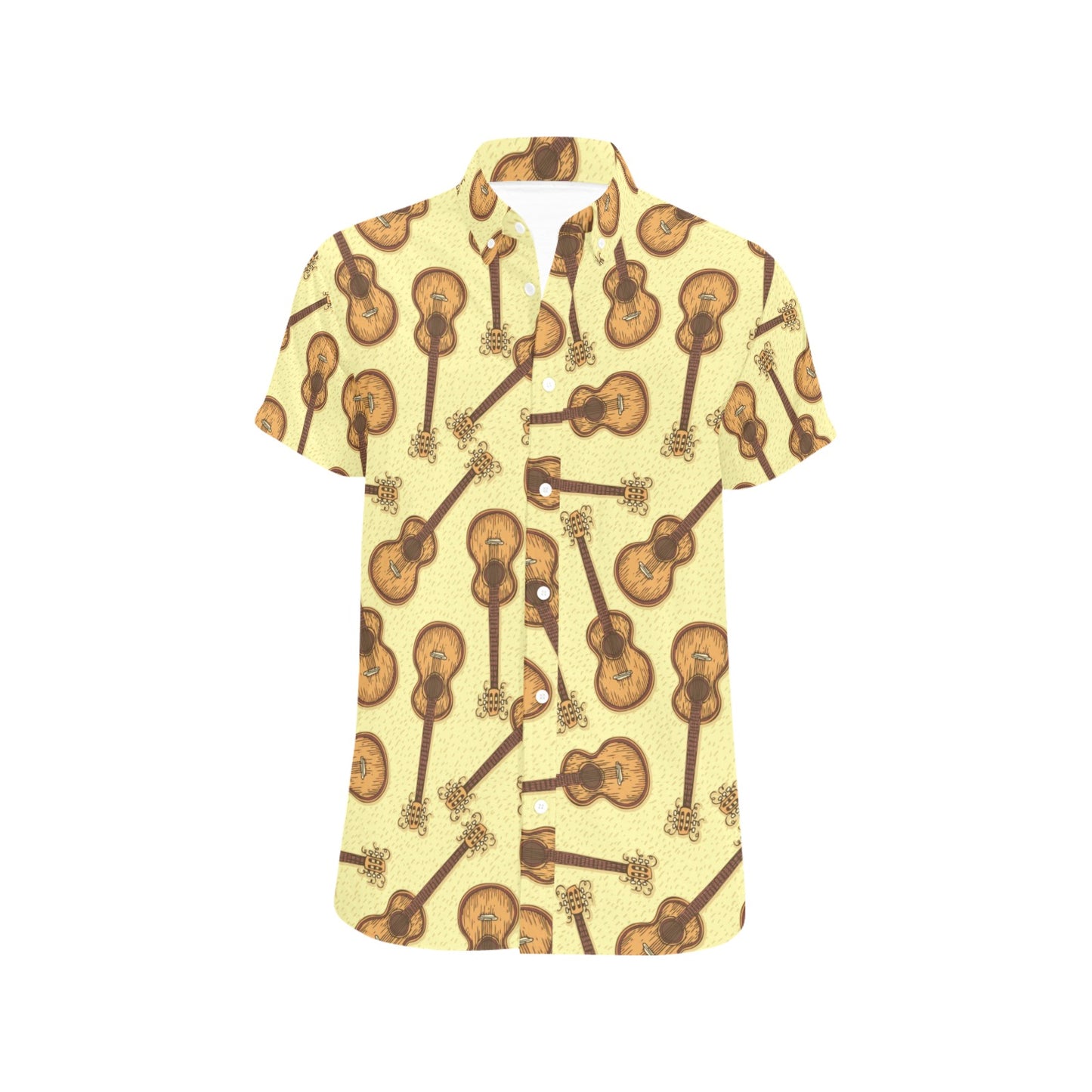 Acoustic Guitar Print Design LKS402 Men Short Sleeve Button Up Shirt