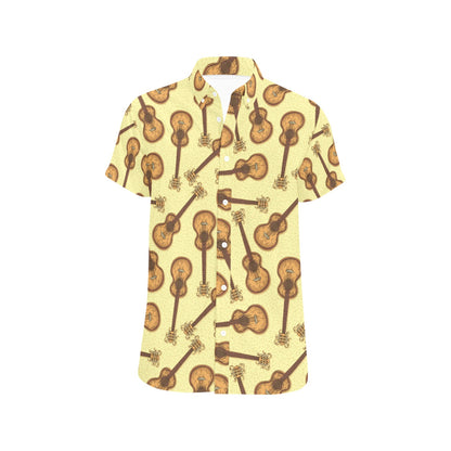Acoustic Guitar Print Design LKS402 Men Short Sleeve Button Up Shirt