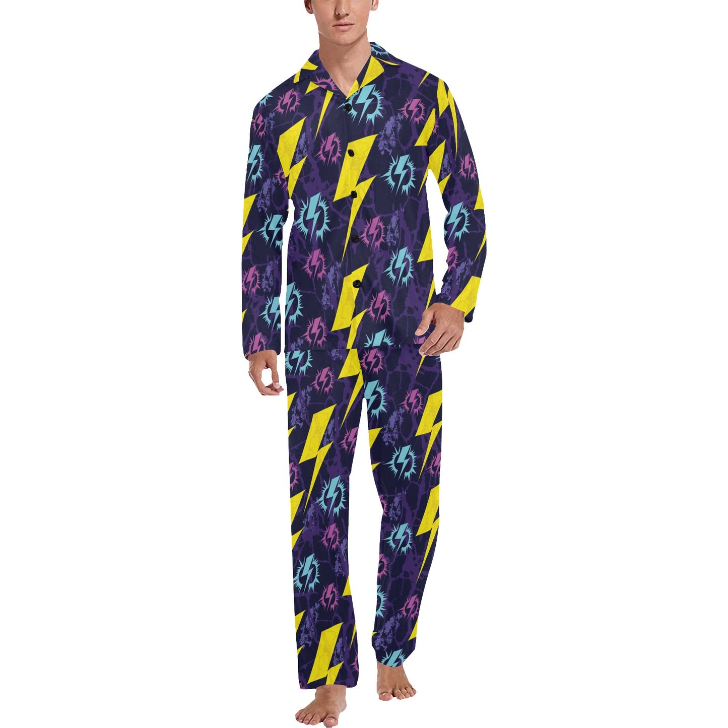 Lightning Thunder Pattern Print Design 01 Men's Long Pajama Set