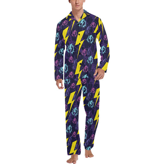 Lightning Thunder Pattern Print Design 01 Men's Long Pajama Set