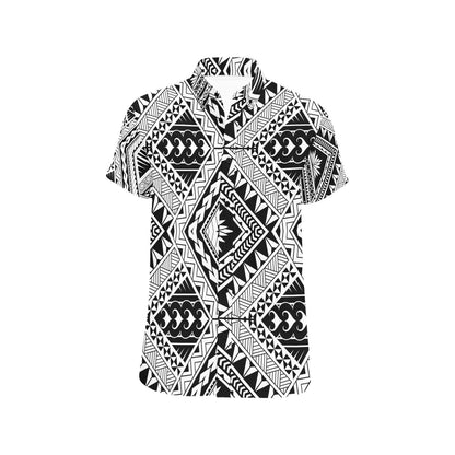 Samoan Tattoo Style Print Design LKS307 Men Short Sleeve Button Up Shirt