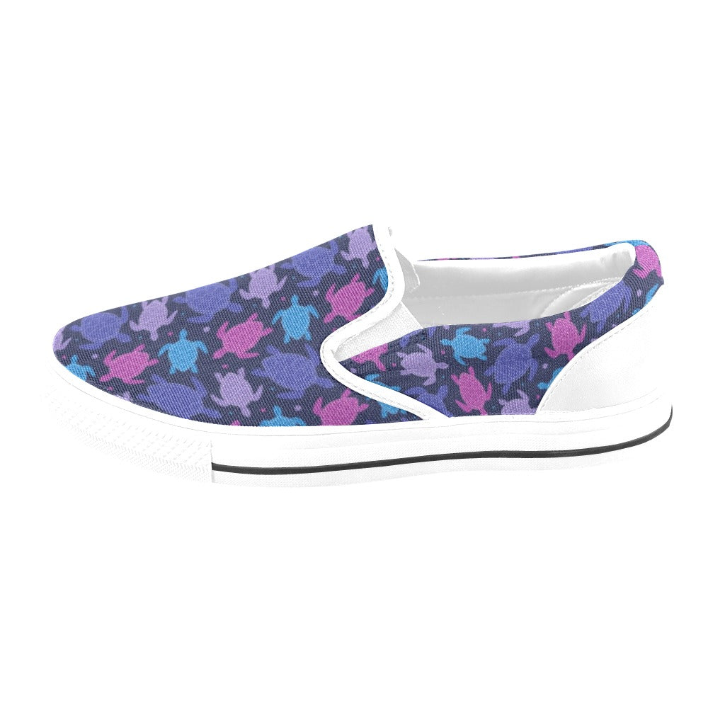 Sea Turtle Print Design LKS309 White Slip Ons Canvas Women's Shoes