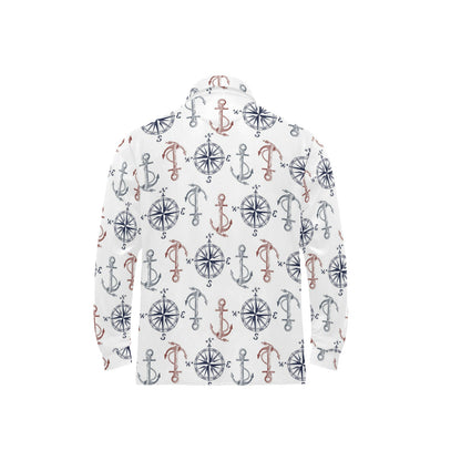 Anchor Pattern Print Design 06 Long Sleeve Polo Shirt For Men's