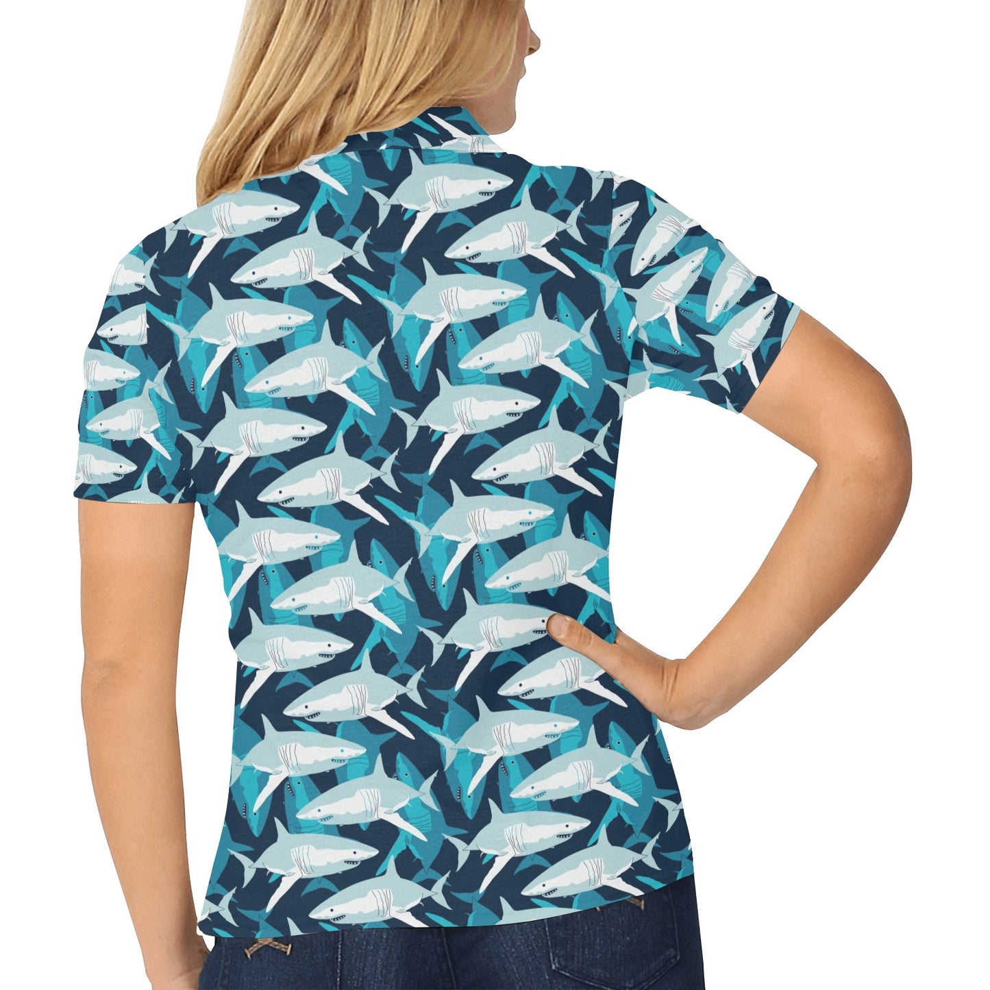 Shark Design Print Women's Polo Shirt