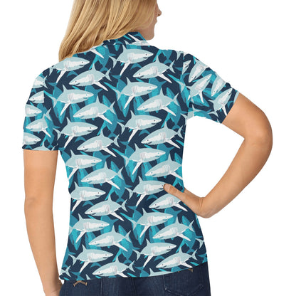 Shark Design Print Women's Polo Shirt