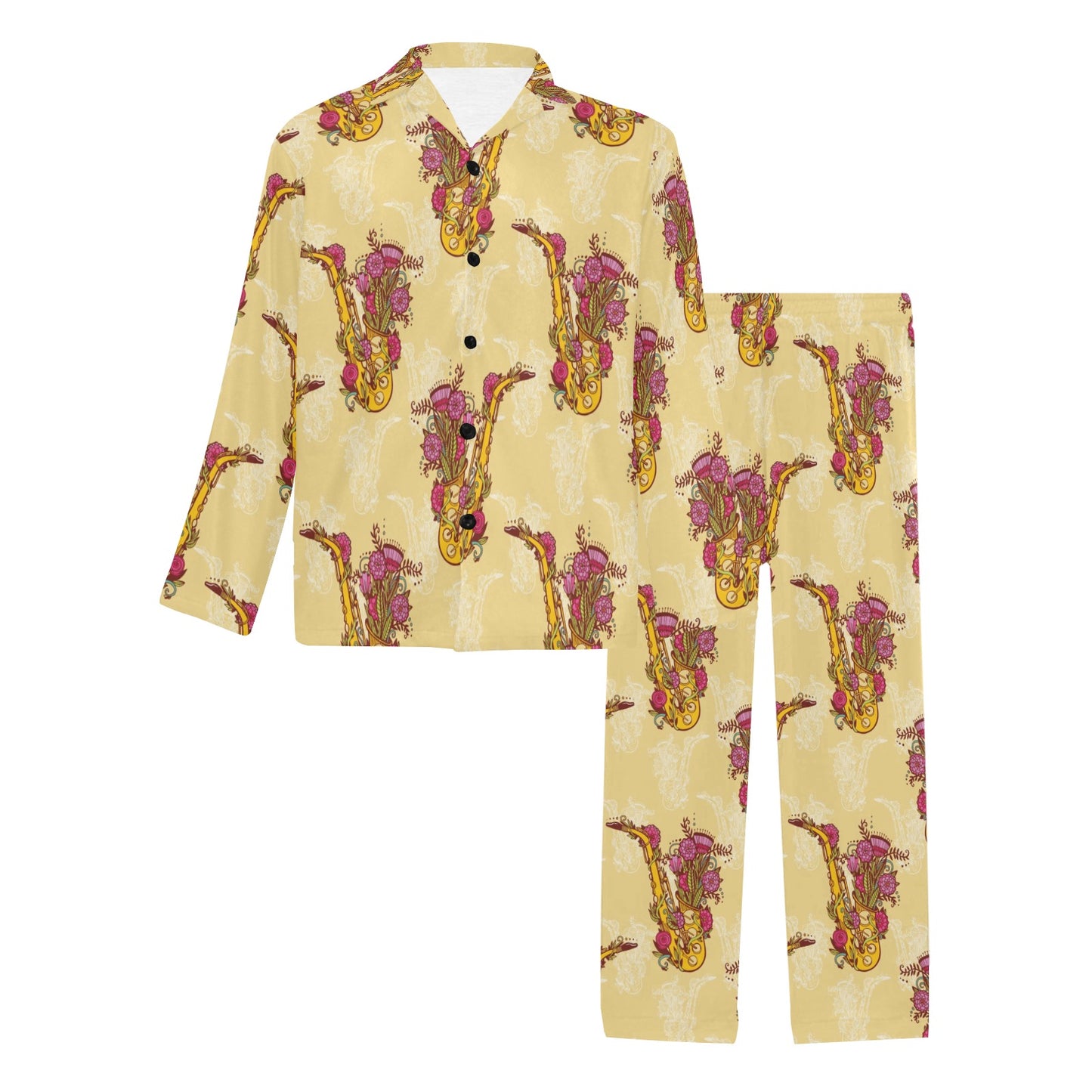Saxophone Pattern Print Design 04 Men's Long Pajama Set
