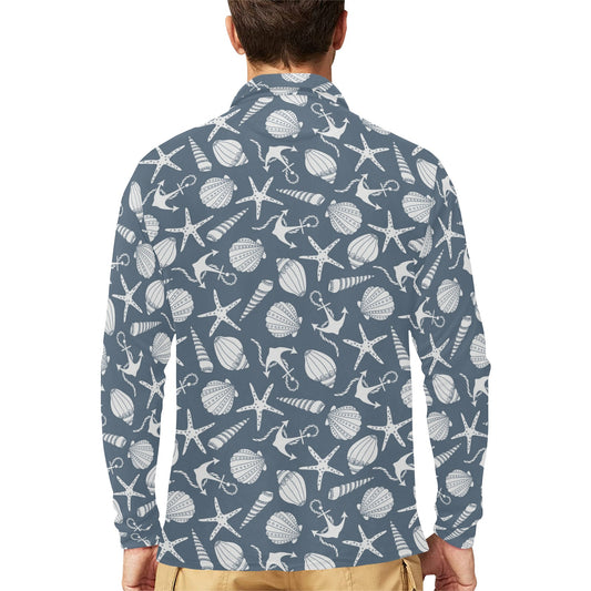 Seashell Print Design LKS306 Long Sleeve Polo Shirt For Men's
