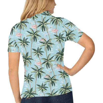 Palm Tree Pattern Print Design PT05 Women's Polo Shirt