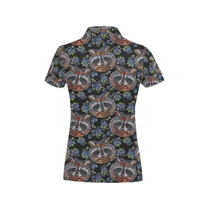 Raccoon Pattern Print Design A03 Women's Polo Shirt