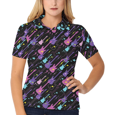 Electric Guitar Pattern Print Design 02 Women's Polo Shirt