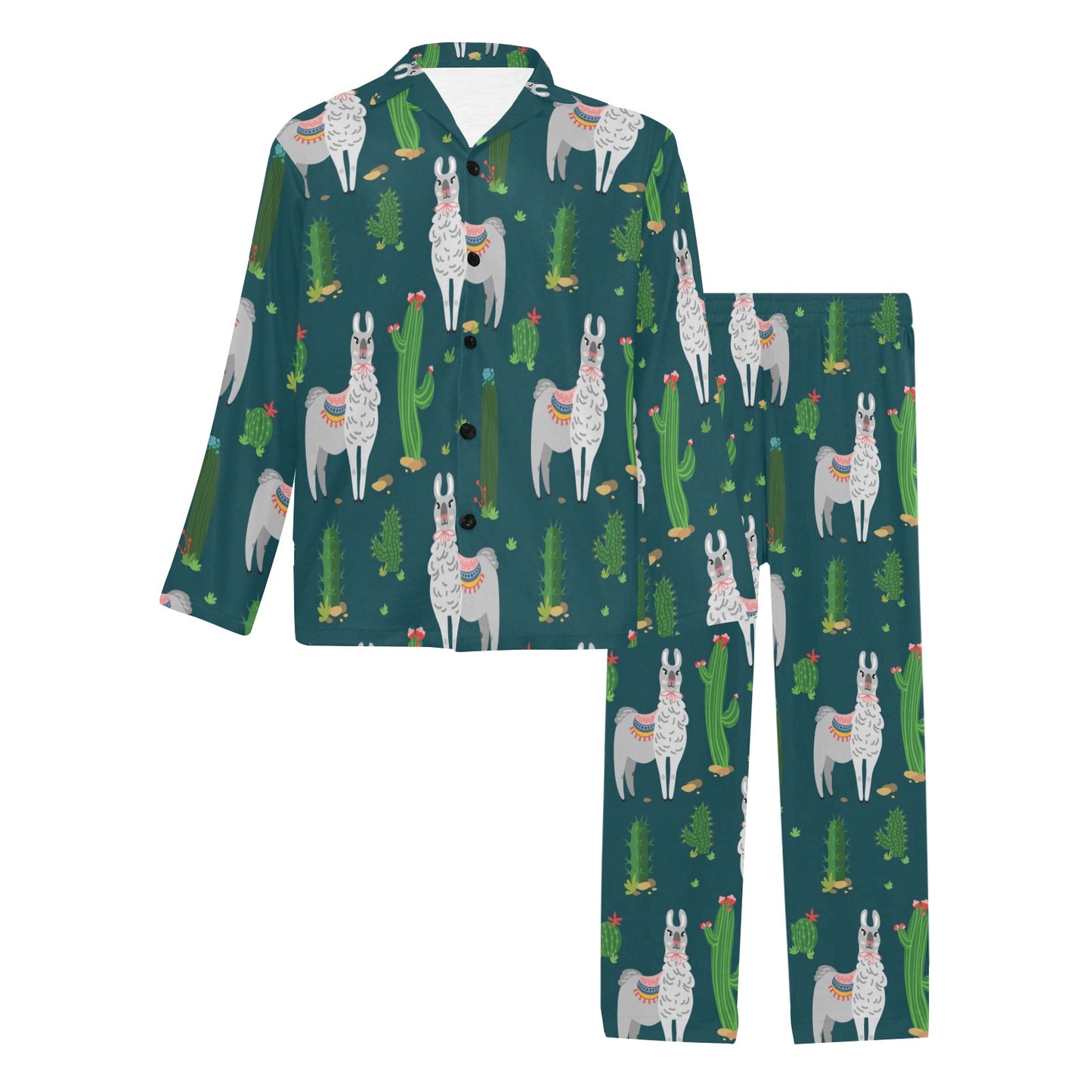 Llama Cactus Pattern Print Design 013 Men's Long Pajama Set