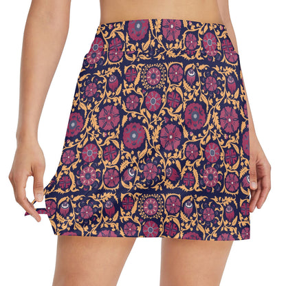 Suzani Print Design LKS303 17" Golf & Pickleball Skort with Pockets
