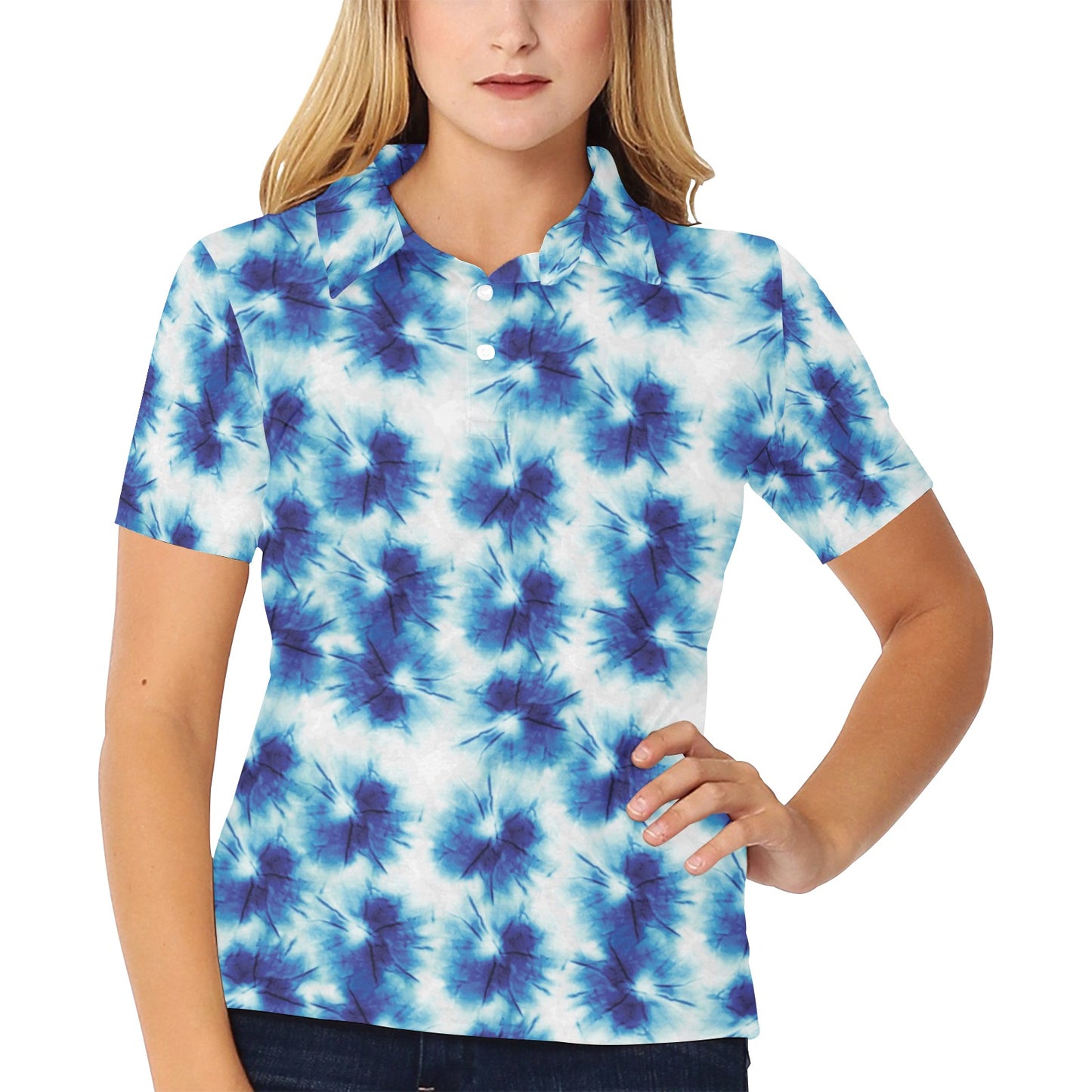 Tie Dye Blue Print Design LKS305 Women's Polo Shirt