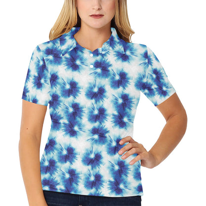 Tie Dye Blue Print Design LKS305 Women's Polo Shirt