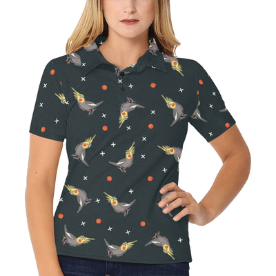 Cockatiel Pattern Print Design 02 Women's Polo Shirt