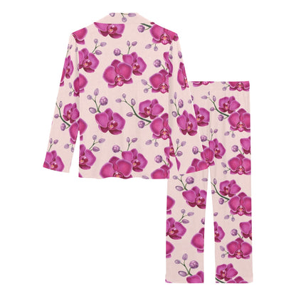 Orchid Purple Pattern Print Design OR04 Women's Long Pajama Set