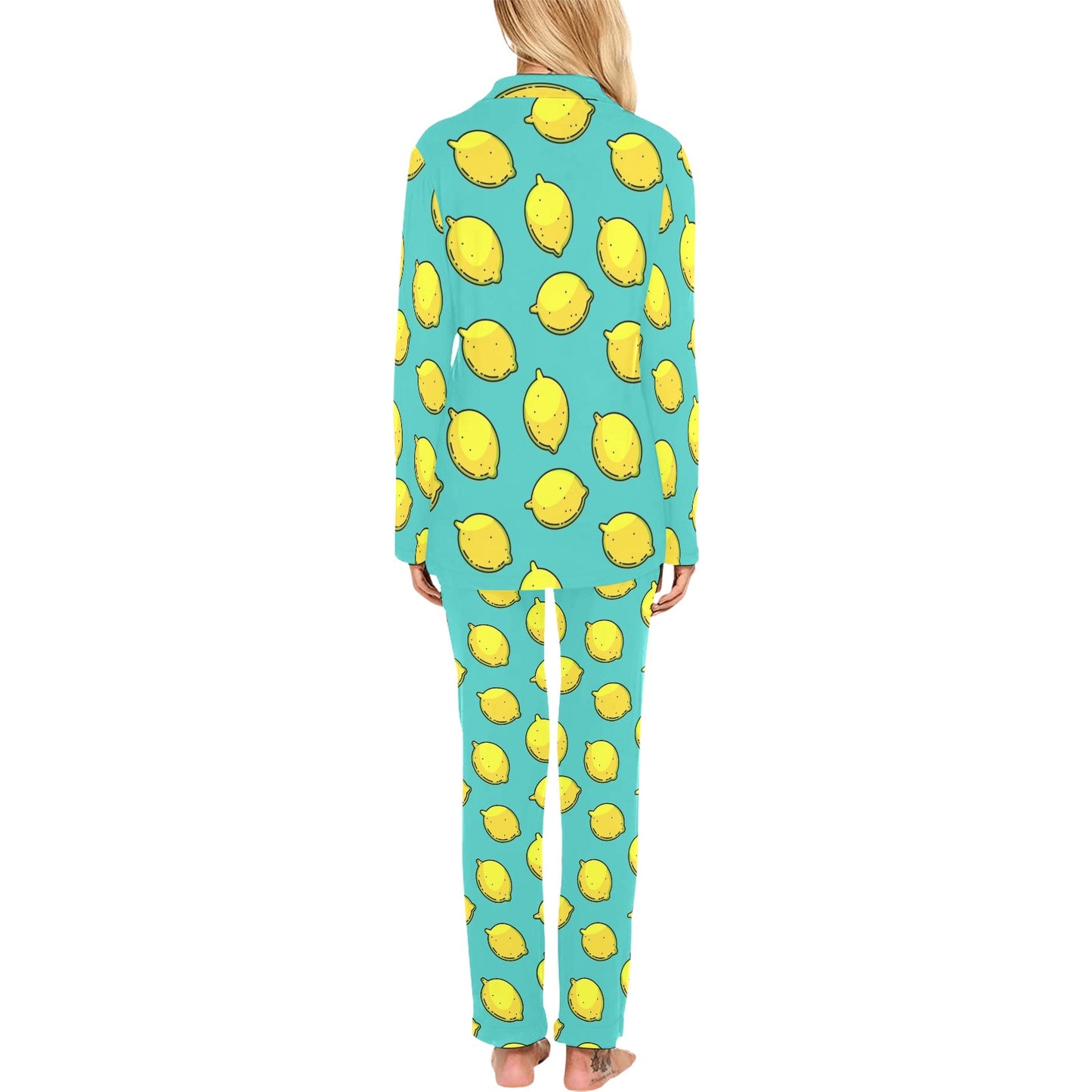 Lemon Pattern Print Design LM04 Women's Long Pajama Set