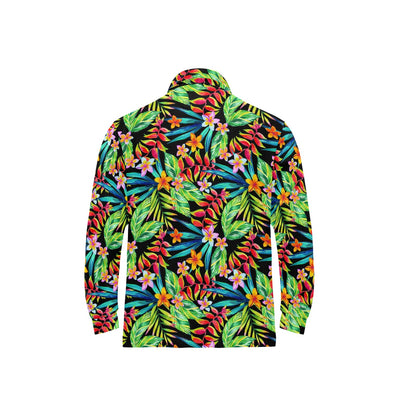 Heliconia Pattern Print Design HL09 Long Sleeve Polo Shirt For Men's
