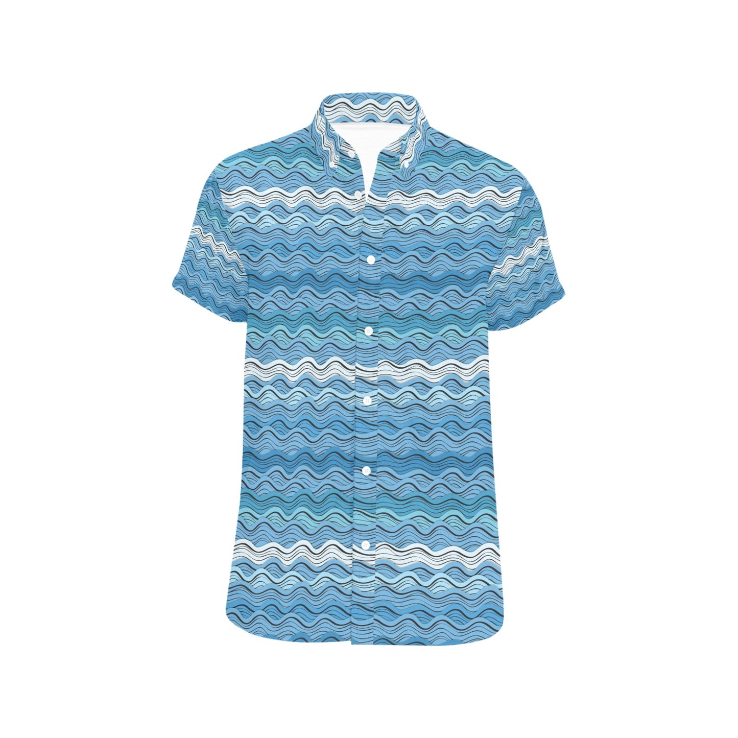 Wave Print Design LKS301 Men Short Sleeve Button Up Shirt