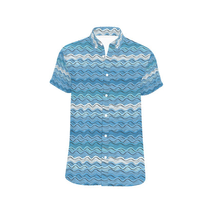 Wave Print Design LKS301 Men Short Sleeve Button Up Shirt