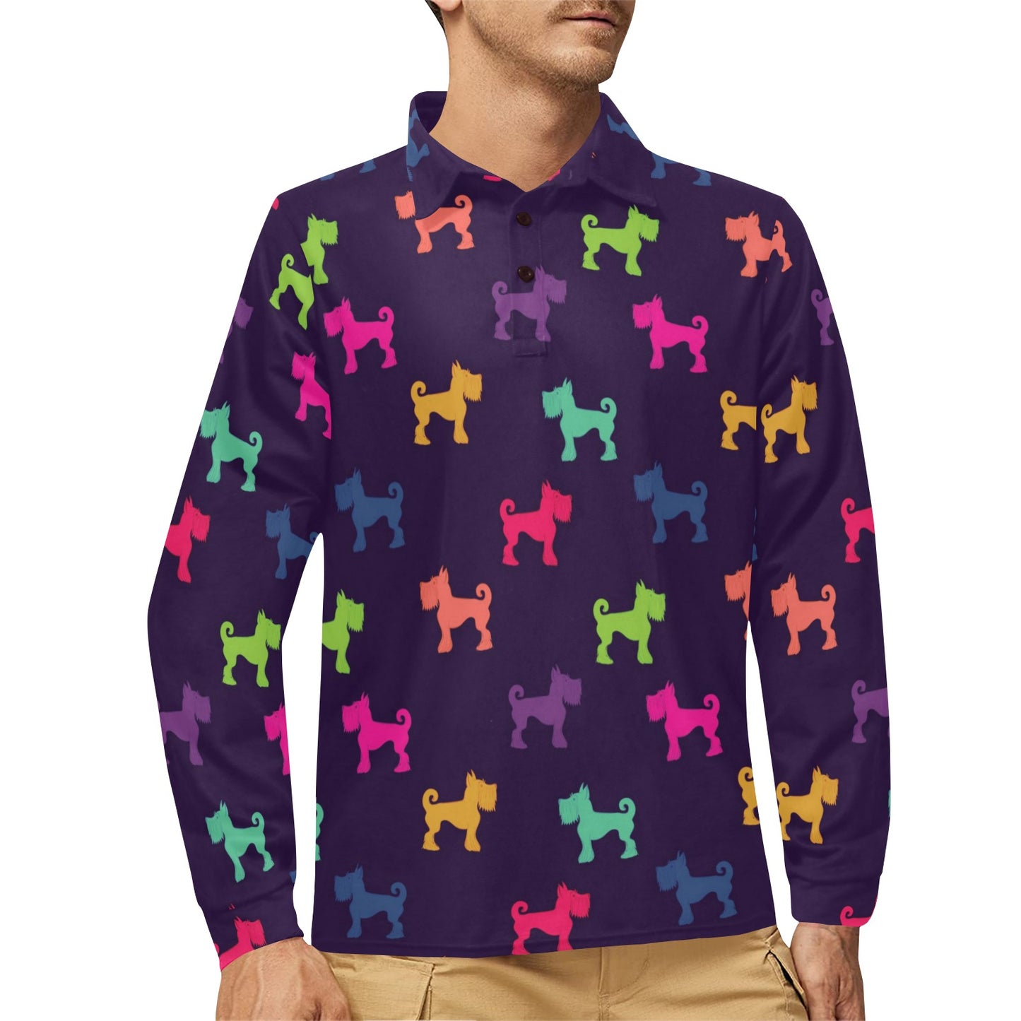 Schnauzers Pattern Print Design A05 Long Sleeve Polo Shirt For Men's