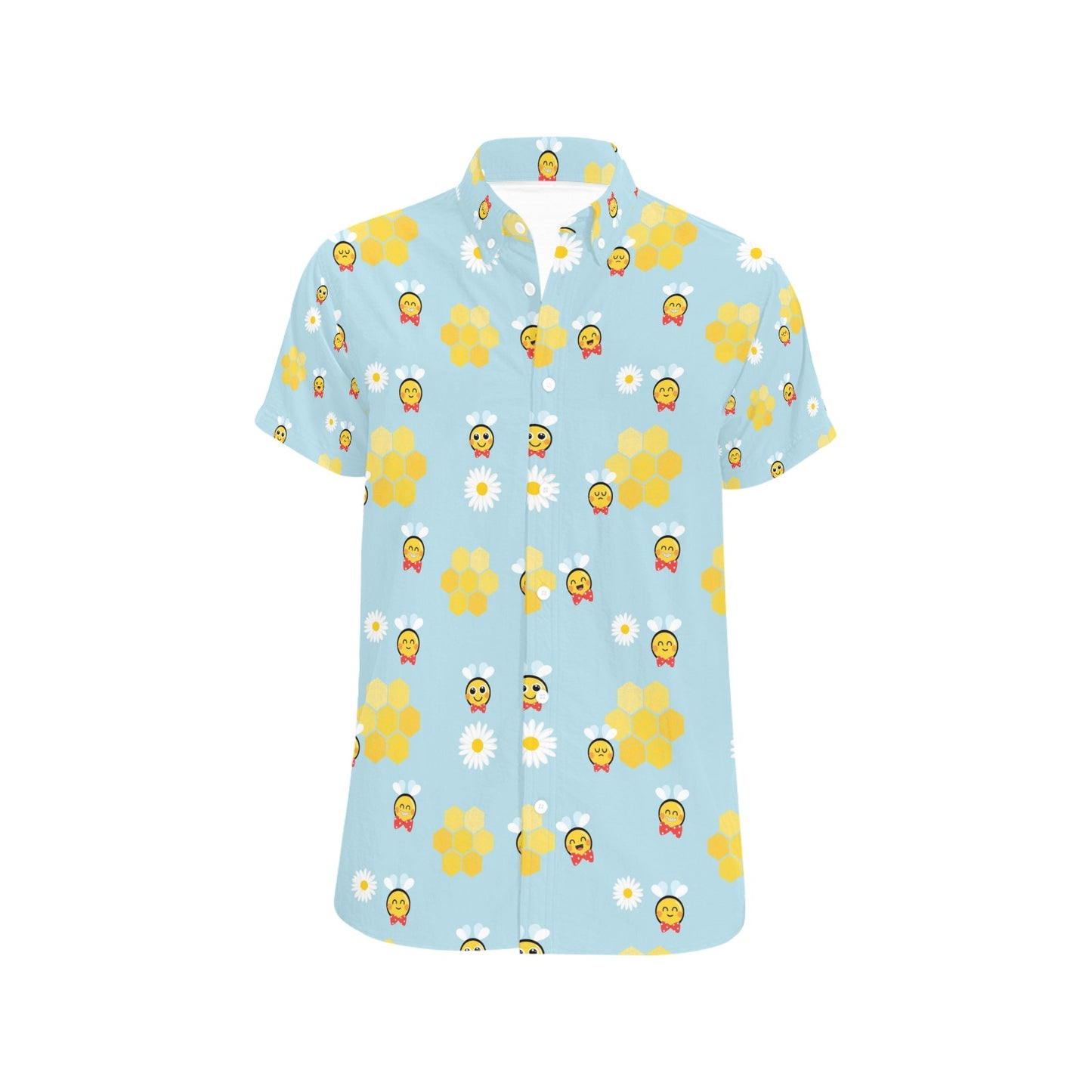 Bee Cute Print Design LKS304 Men Short Sleeve Button Up Shirt
