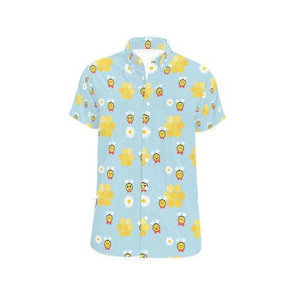 Bee Cute Print Design LKS304 Men Short Sleeve Button Up Shirt