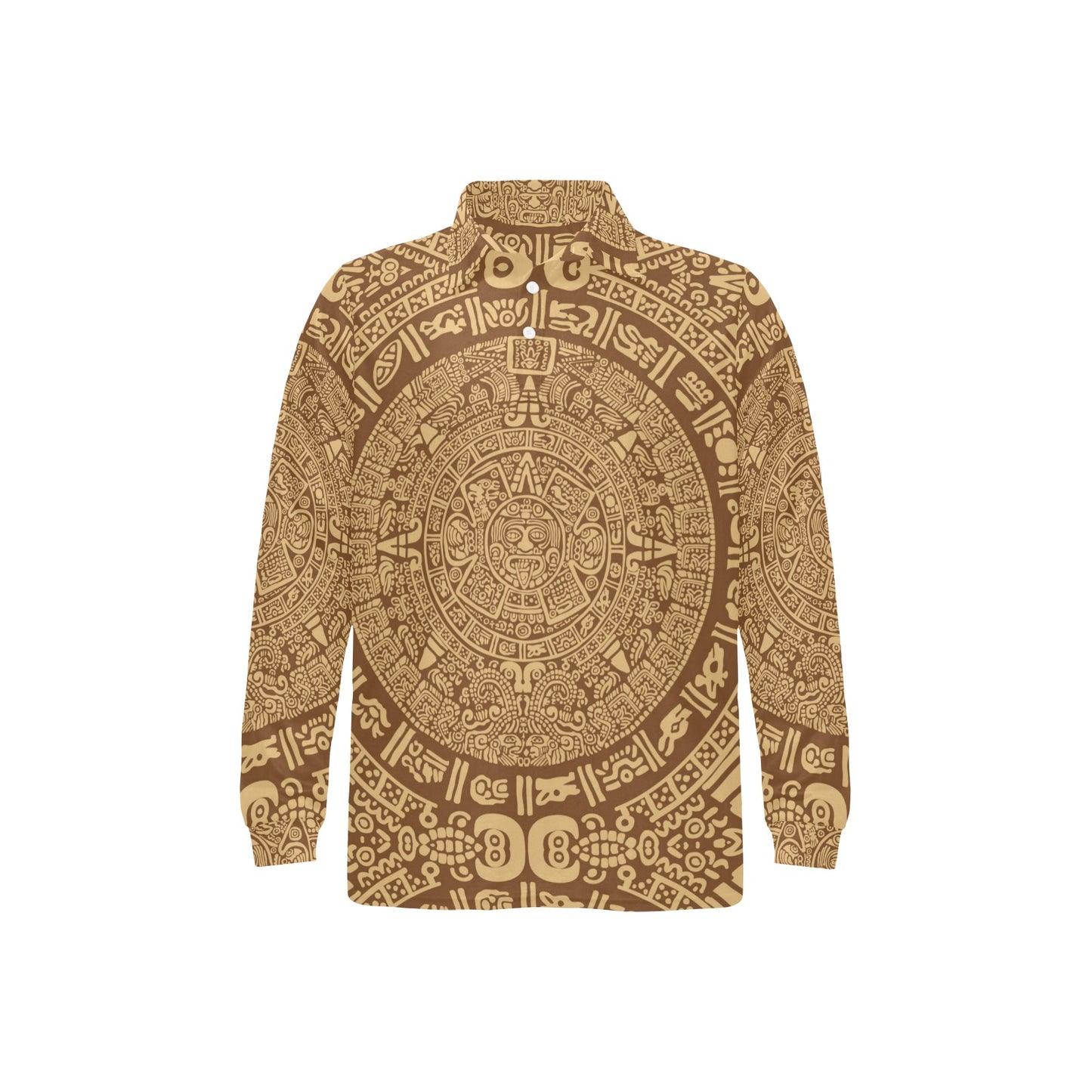 Mayan Pattern Print Design 01 Long Sleeve Polo Shirt For Men's