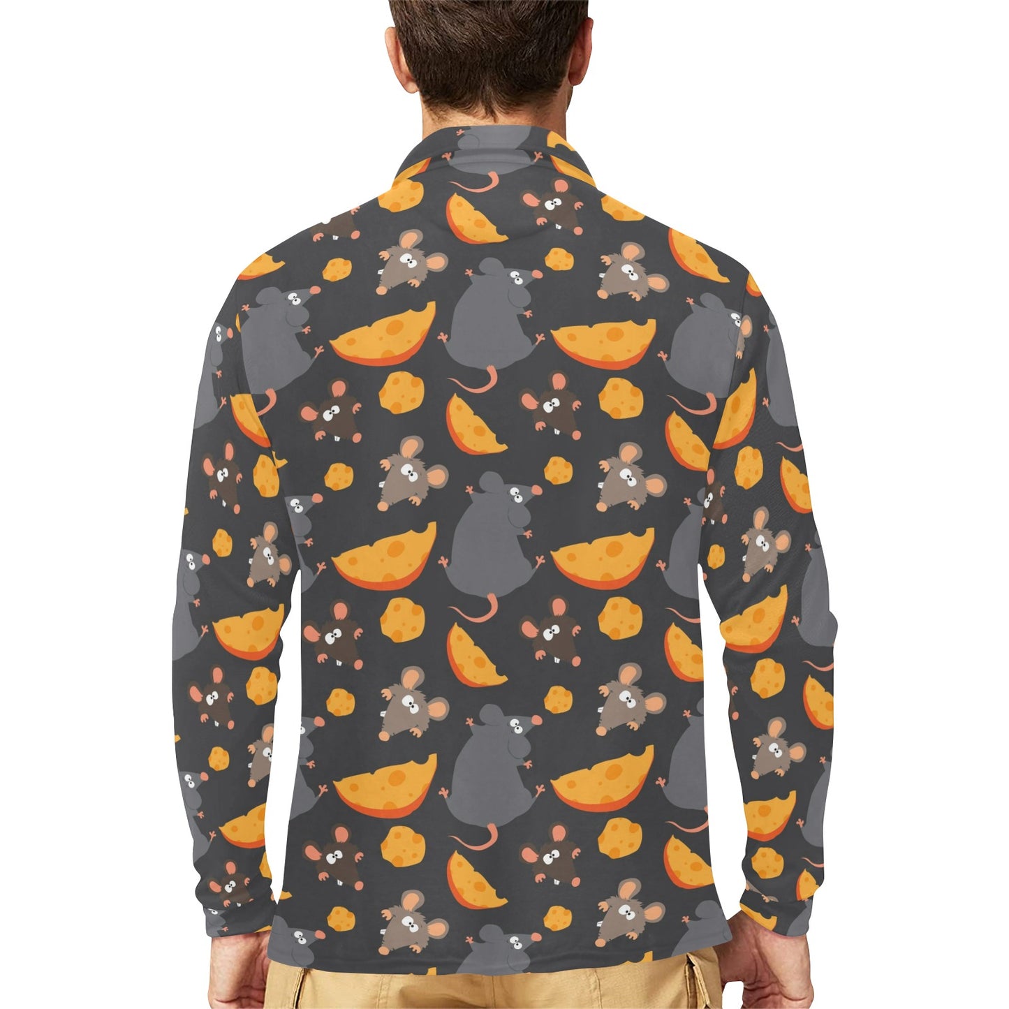 Rat Pattern Print Design 04 Long Sleeve Polo Shirt For Men's