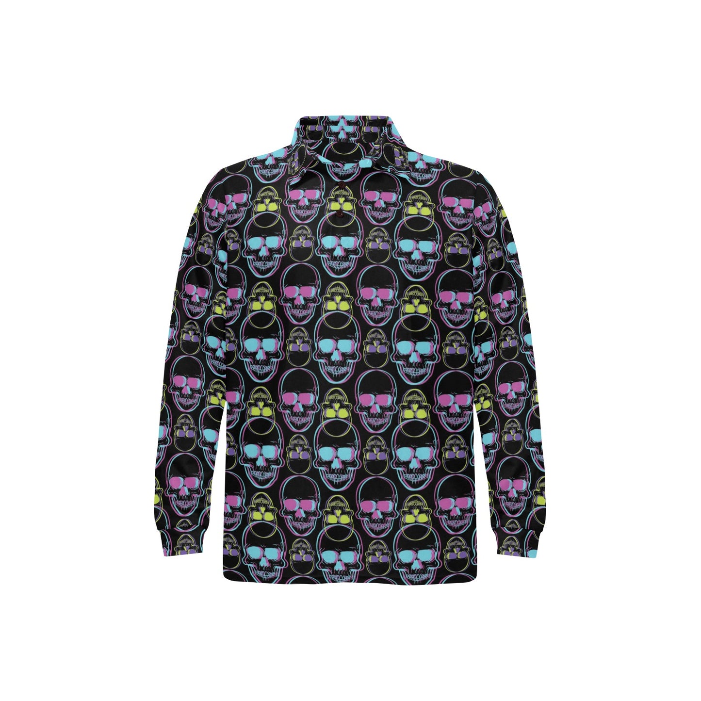 Skull 3D Colorful Print Design LKS309 Long Sleeve Polo Shirt For Men's
